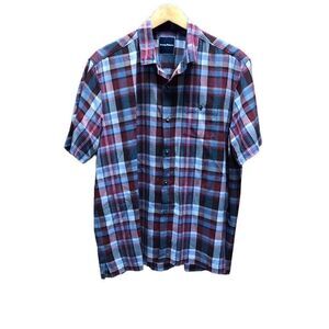 Tommy Bahama Size Large (L) 100% Silk Red White and Blue Plaid